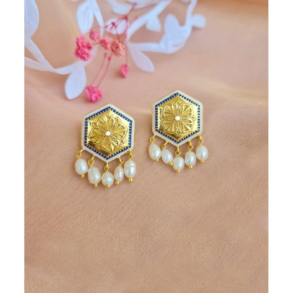 Blue Zircon Magnolia Bead Stud Earrings