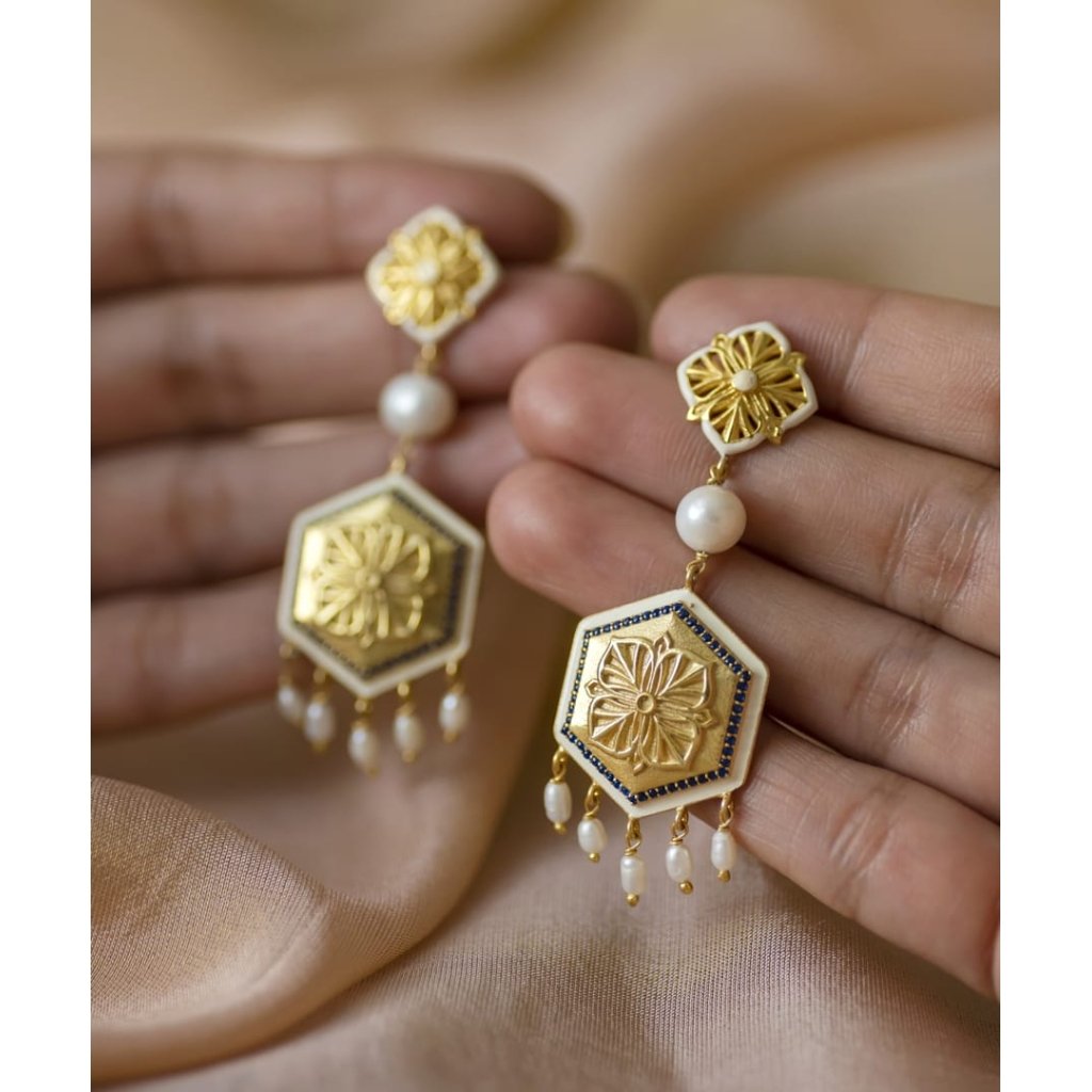 Blue Zircon Magnolia Long Earrings