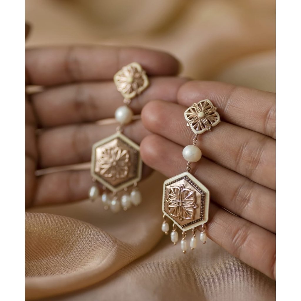 Brown Zircon Magnolia Long Earrings