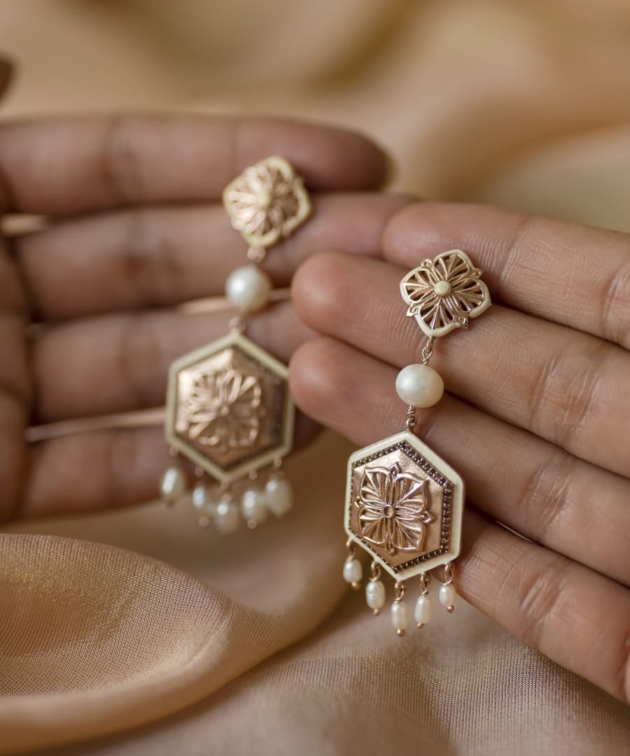 Brown Zircon Magnolia Long Earrings