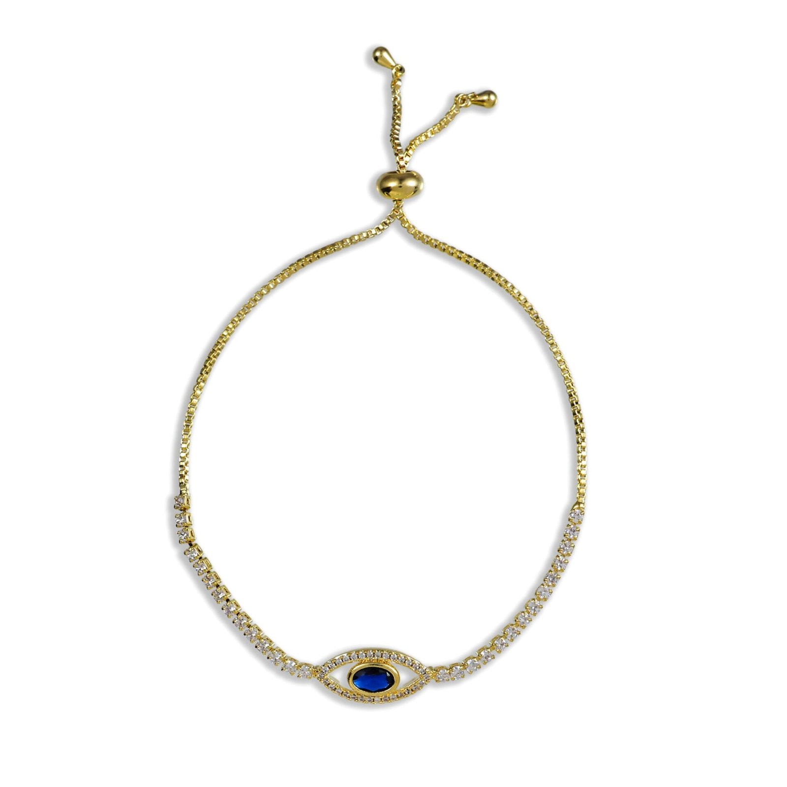 22KT Gold Plated 925 Sterling Silver Evil Eye Bracelet - Blue Sapphire & White Cubic Zirconia Luxury Bracelet