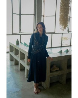 Handwoven Seattle Wrap Long Dress - Black Green