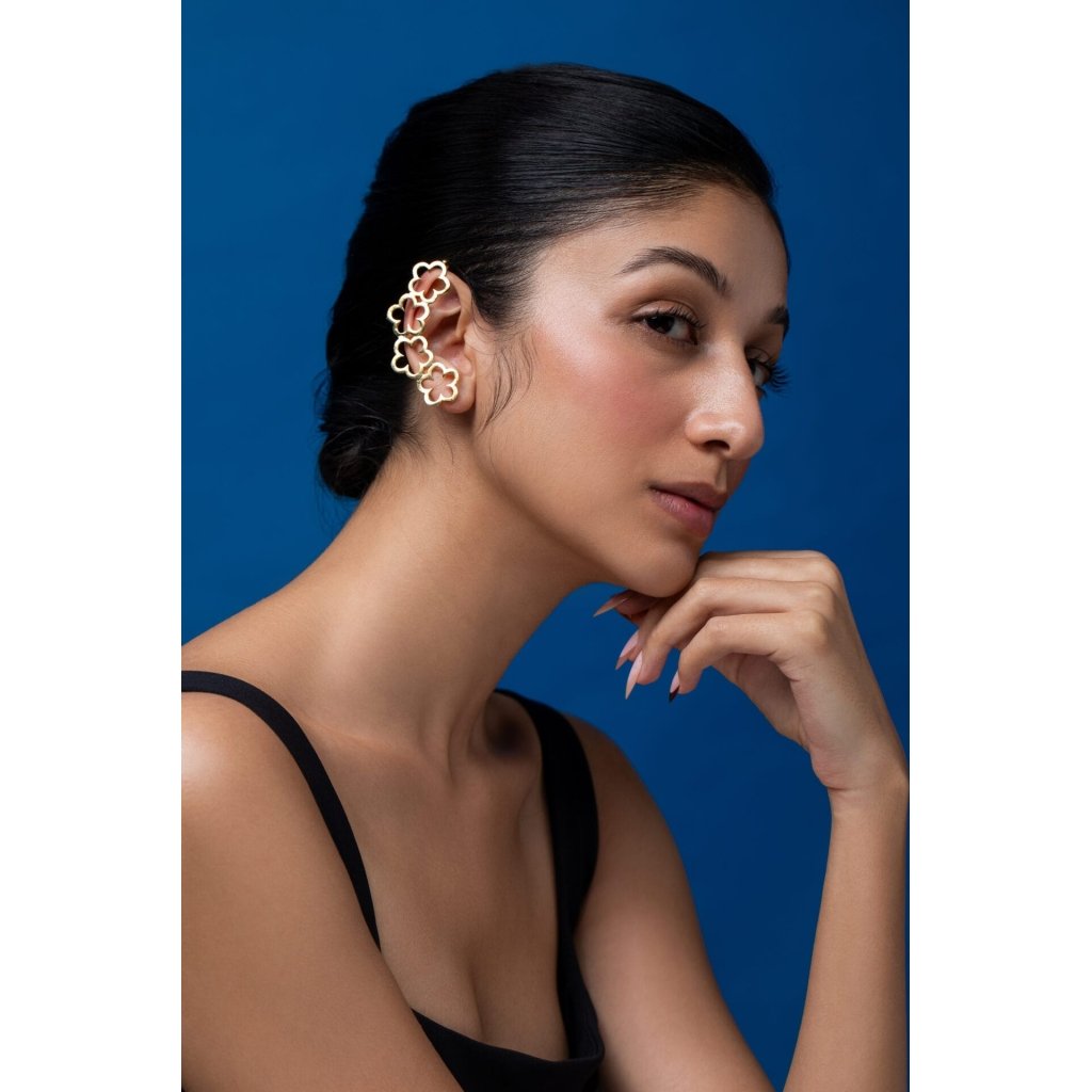 Golden Flower Drop Ear Cuff