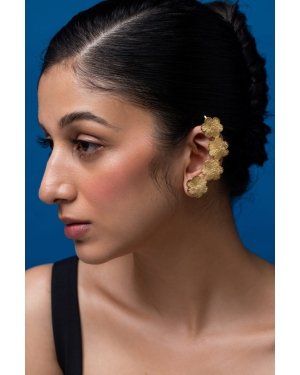 Golden Flower Carved Ear Cuff